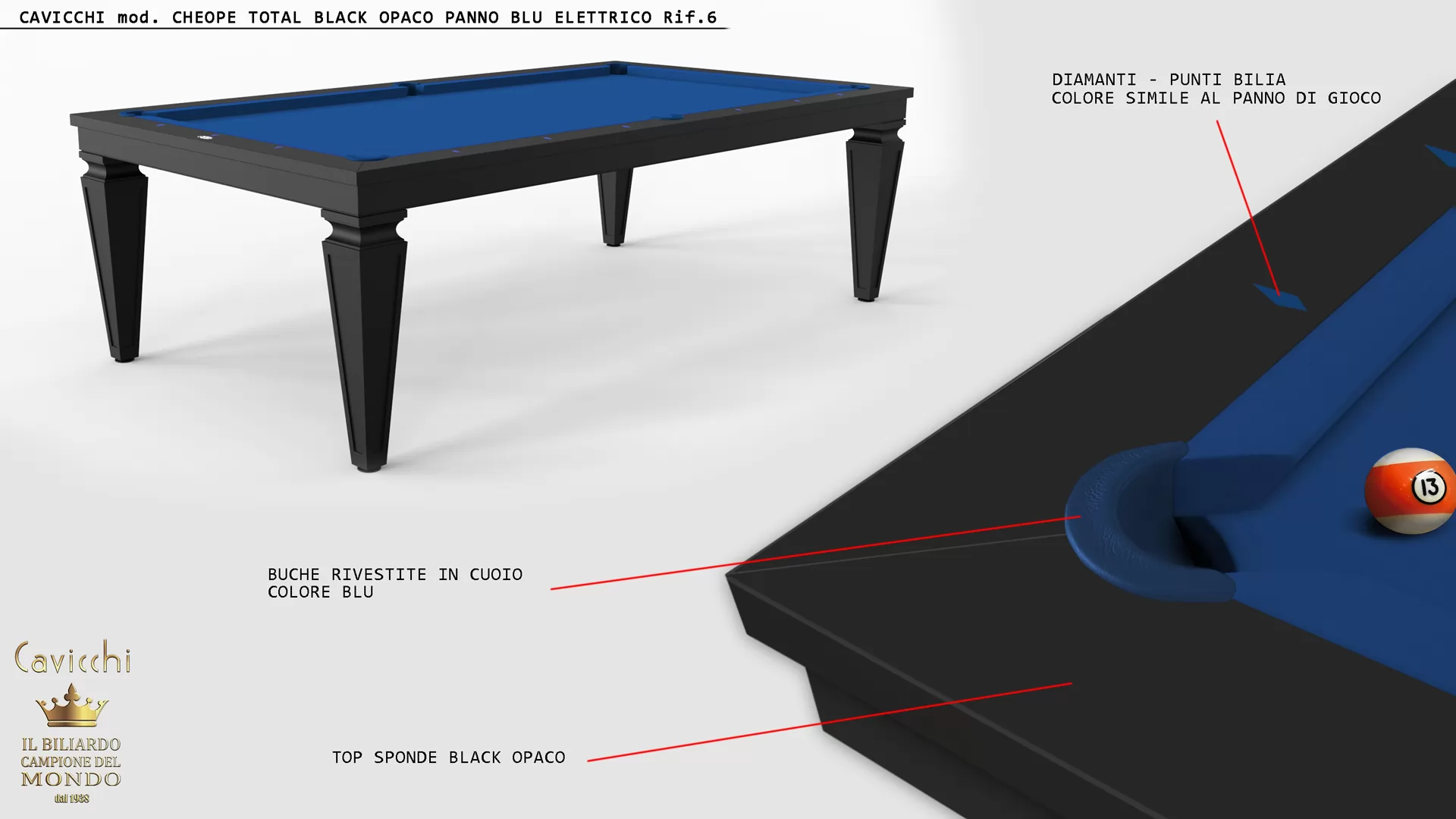 Cavicchi Cheope White - Black Pool Table 7
